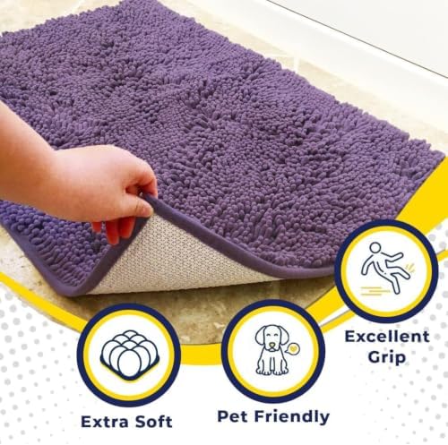 Muddy Mat® | Super Water Absorbent Door Mat Indoor, Microfiber Quick Dry Chenille Entryway Rug, Slip Resistant Front Door Mat, Indoor Mats for Entryway, Machine Washable Pet Rug, Lavender 24" x 44"