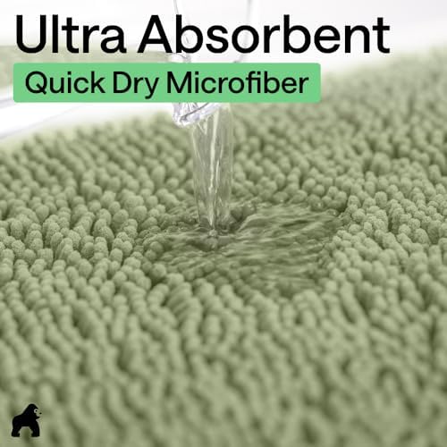 GORILLA GRIP Bath Rug Mat for Bathroom, Absorbent Chenille 48x17 Sage Green
