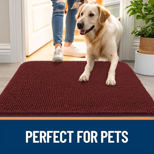 OLANLY Dog Door Mat for Muddy Paws 47x24, Super Absorbent Chenille Mud Mat