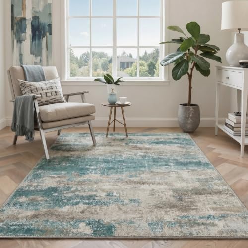 BEIMO 2x10 Runner Rug for Hallway, Teal Grey Washable Abstract Rug