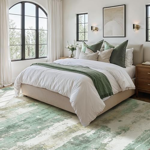 BEIMO 10x14 Green Abstract Area Rug, Washable Non-Slip for Bedroom