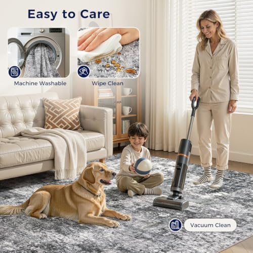 DMOYEST Area Rug Living Room Rugs 8x12 Washable Abstract Grey Carpet