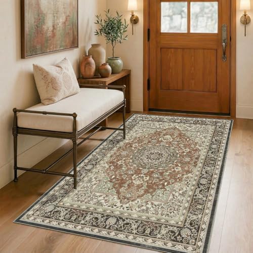 Washable 4'x6' Vintage Area Rug for Bedroom Living Room