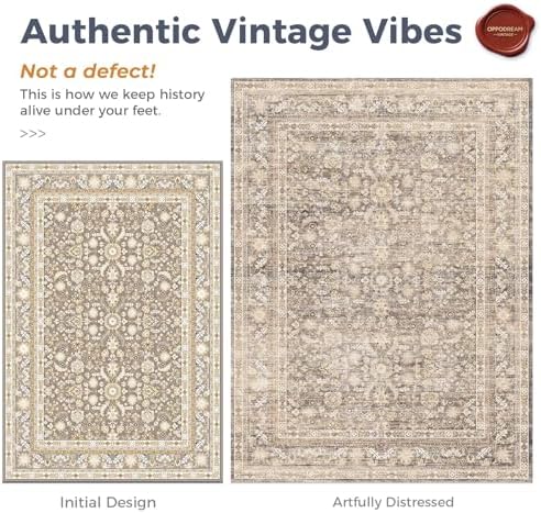 OPPODREAM Vintage Beige Area Rugs 2x6, Washable Rug for Living Room
