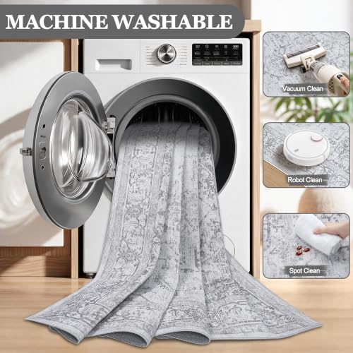 9x12 Washable Area Rugs for Living Room Grey Non-Slip Rug