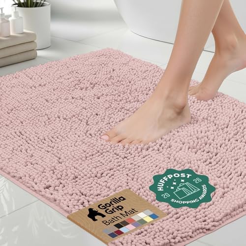 GORILLA GRIP Bath Rug Mat for Bathroom, Absorbent Chenille 44x26 Dusty Rose