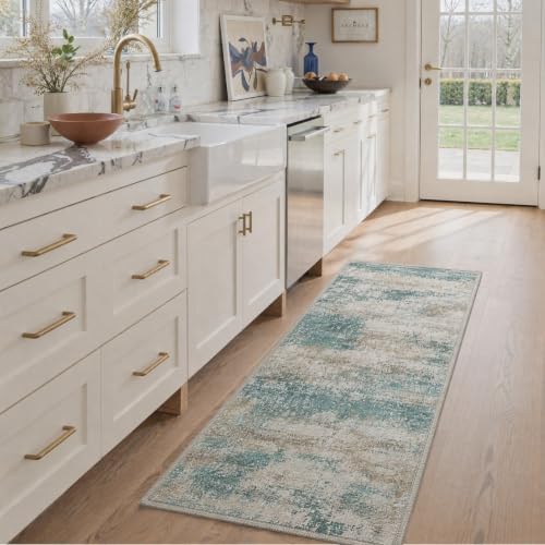 BEIMO 2x10 Runner Rug for Hallway, Teal Grey Washable Abstract Rug