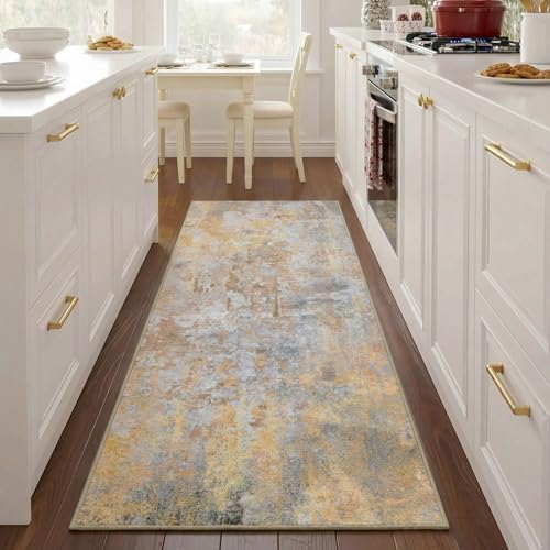 2x5 Beige Gold Rug Runners for Hallways Kitchen Non Slip Washable Entryway Runner Rugs with Rubber Backing 5ft Long Carpet Runner for Laundry Room Bedroom, Low Pile Stain & Fade Resistant