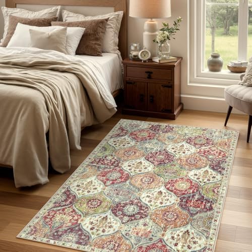 Lahome Moroccan Washable Rugs for Living Room, 4x6 Rug for Bedroom Non-Slip