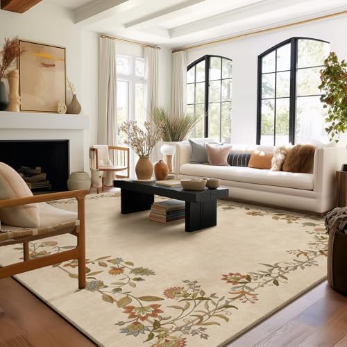 Washable Area Rugs for Living Room: 8x10 Bedroom Rug Non Slip Large Carpet