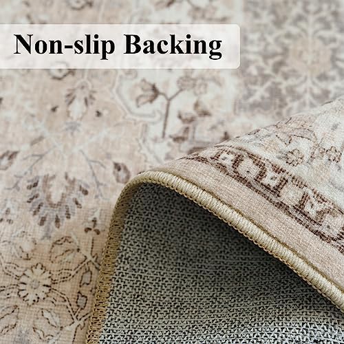 3x5 Living Room Area Rugs: Vintage Washable Non-Slip Rug for Bedroom Dining Room Soft Carpet for Nursery Kitchen Home Office Durable & Easy-Clean Design Perfect for Homes with Cats & Dogs(3x5 Beige)
