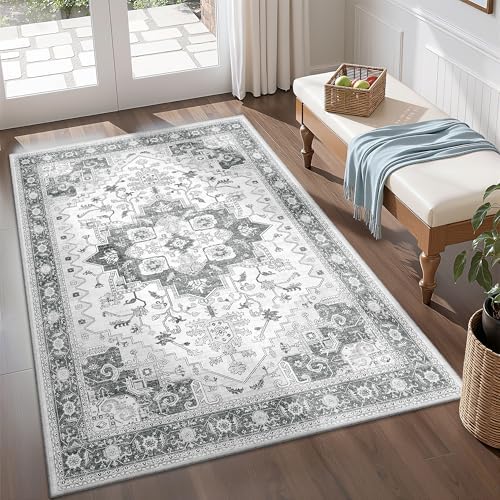 Area Rugs for Living Room 4x6, Non Slip Low Pile Carpet Washable Rugs Grey