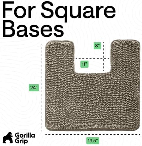 GORILLA GRIP Chenille Bath Rug Mat for Square Toilet Base, 24x19 Latte