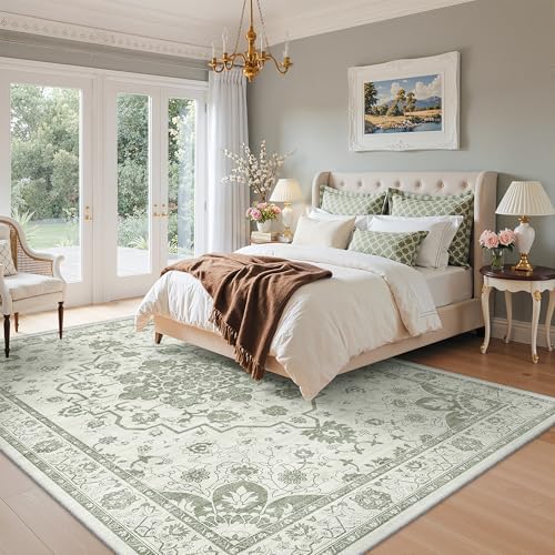 Madane 8x10 Area Rugs for Living Room, Washable Soft Rug Green/Ivory
