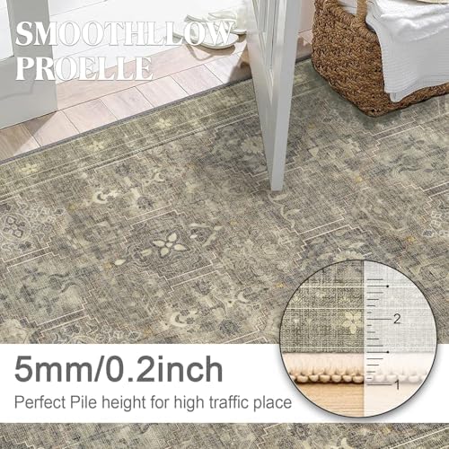5x7 Rugs for Living Room Persian Floral Boho Area Rug,Carpet for Bedroom Machine Washable Non-Slip Large Rug,Low Pile Dining Room Rugs for Under Table