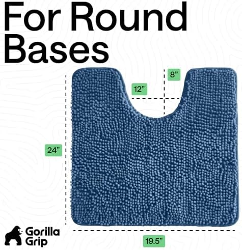 GORILLA GRIP Chenille Bath Rug Mat for Oval Toilet Base, 24x19 Blue