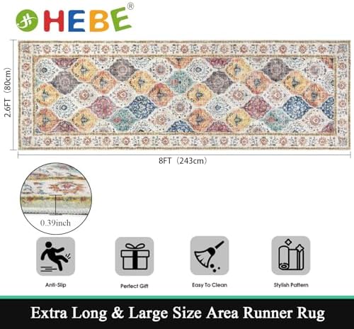 HEBE Hallway Runner Rug 2'8''x8', Washable Non Slip Kitchen Rug Runner