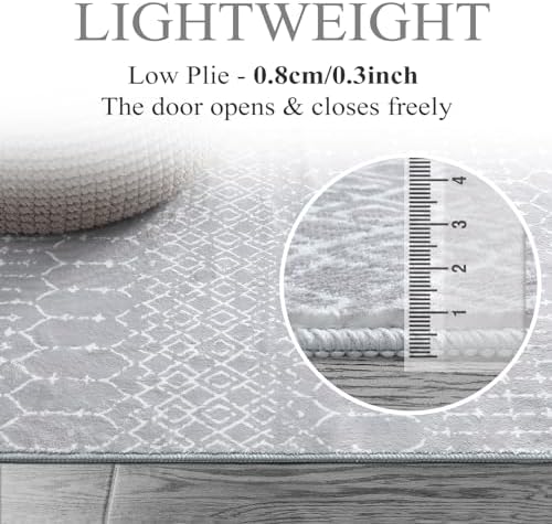 Lahome Moroccan Washable Rug Runner 2x10 Non-Slip Runner Rug for Kitchen Stain Resistant Grey Carpet Runners for Hallway 10Ft, Modern Geometric Print Soft Floor Carpet for Bathroom Entryway Foyer Hana