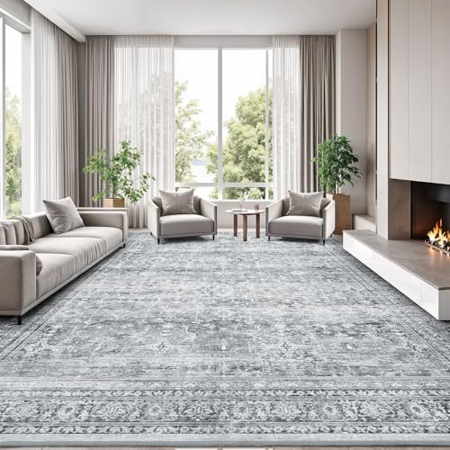 8x10 Area Rug for Living Room, Non-Slip Washable Grey Large Carpet