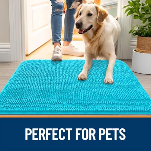 OLANLY Dog Door Mat for Muddy Paws 47x32, Super Absorbent Chenille Mud Mat
