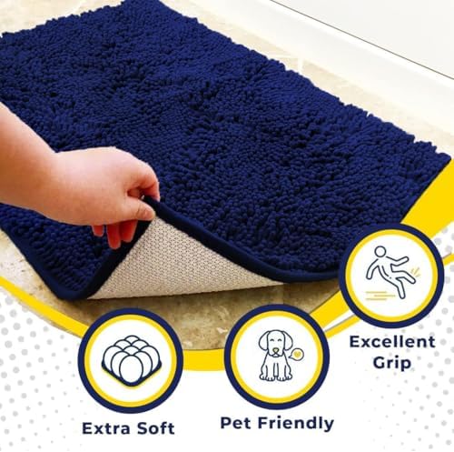 Muddy Mat® | Super Water Absorbent Door Mat Indoor, Microfiber Quick Dry Chenille Entryway Rug, Slip Resistant Front Door Mat, Indoor Mats for Entryway, Machine Washable Pet Rug, Navy Blue 26" x 42"