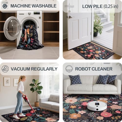 8x10 Washable Area Rugs for Living Room Soft Carpet (Black)
