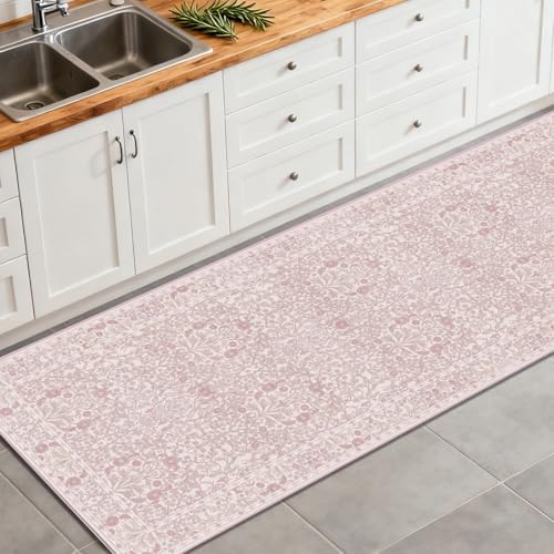 2'6" x 10' Runners Rug for Kitchen Washable Soft Carpet (Pink)