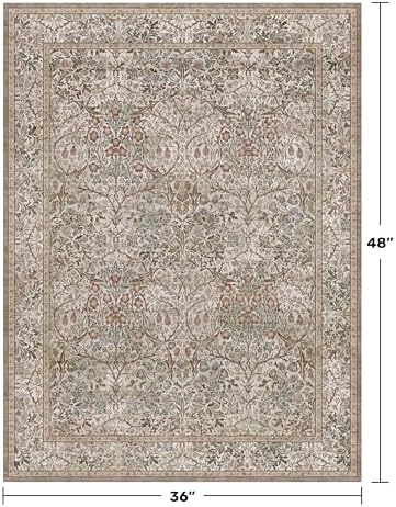 Vintage Moss Green Entryway Rug, 3x4 Washable Area Rugs for Kitchen, Bathroom, Bedroom, Oriental Low Pile Stain Resistant Non-Slip Small Throw Rug