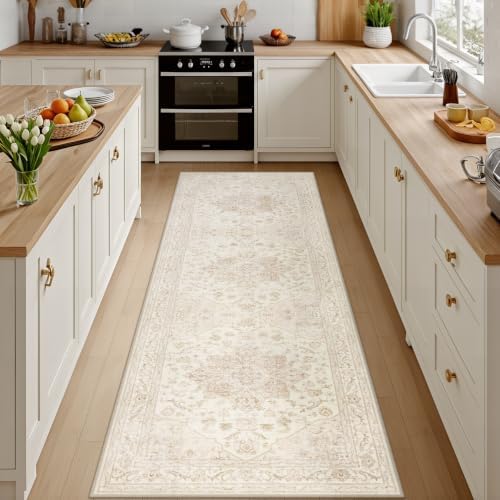 2x14 Hallway Washable Runner Rug: Kitchen Carpet Beige White