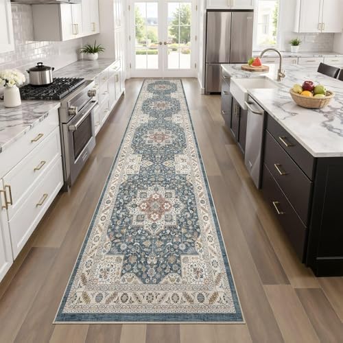 cotiled 2x6 Hallway Runner Rug for Entryway, Non-Slip Vintage, Vintage Blue