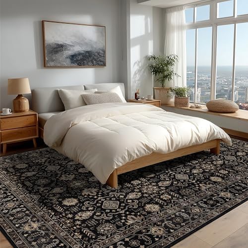 Ruaruarug Washable Area Rug 9×12 for Living Room, Ultra Soft, Black Gold