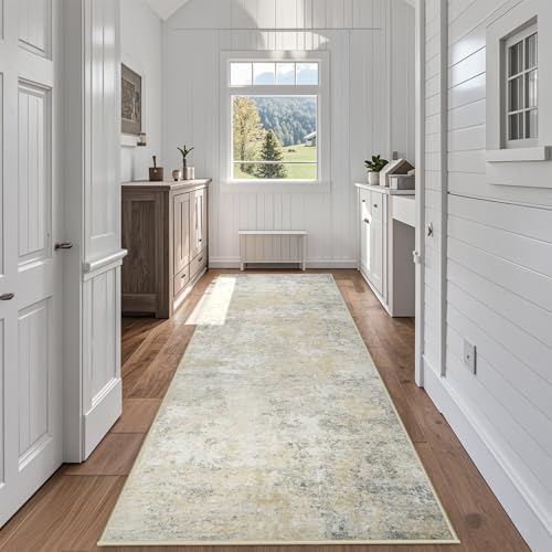 Aelenmu Runner Rugs for Hallways Kitchen 2.6x8 Non Slip Washable Beige Grey