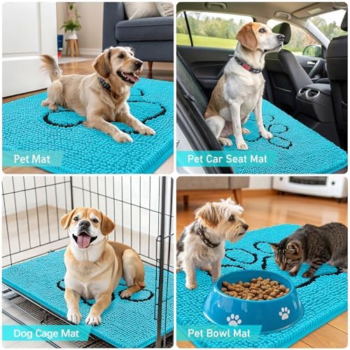 OLANLY Dog Door Mat for Muddy Paws 30x20, Paw Print Design Chenille Mud Mat