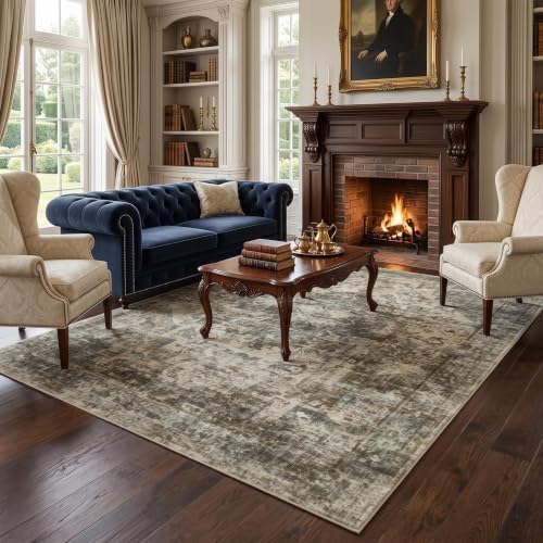 GarveeHome 8x10 Area Rugs for Living Room Non Slip Vintage Washable Rug Camel/Grey