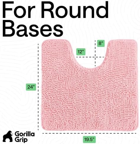 GORILLA GRIP Chenille Bath Rug Mat for Oval Toilet Base, 24x19 Light Pink