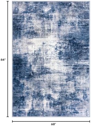 IOHOUZE Abstract Area Rugs 5x7 Ft Washable Rugs for Living Room, Non Slip Dining Room Rug, Printed Faux Wool Rugs for Bedroom, Floor Carpet for Kitchen Nursery Playroom, Navy/Grey