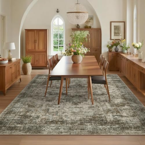 GarveeHome 8x10 Area Rugs for Living Room Non Slip Vintage Washable Rug Camel/Grey