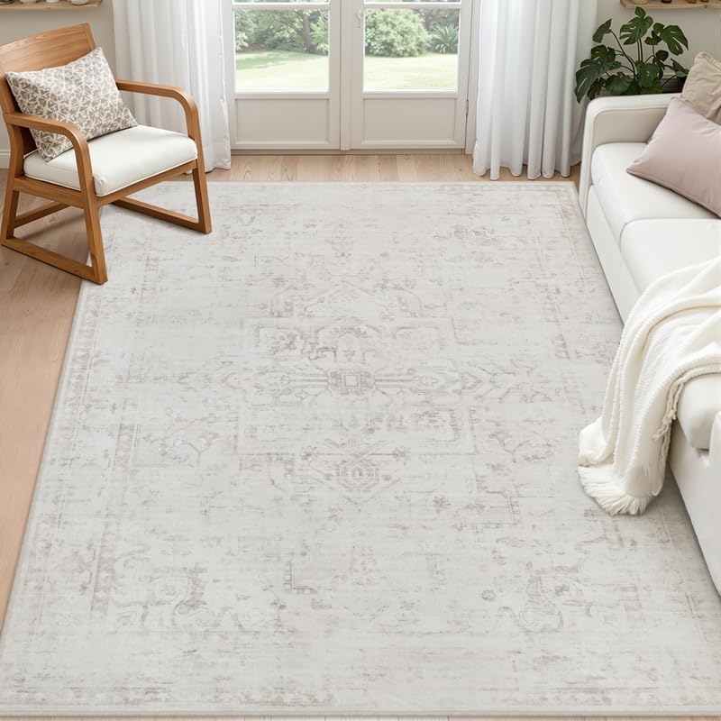 3x5 Area Rugs Living Room: Bedroom Washable Carpet Neutral Cream