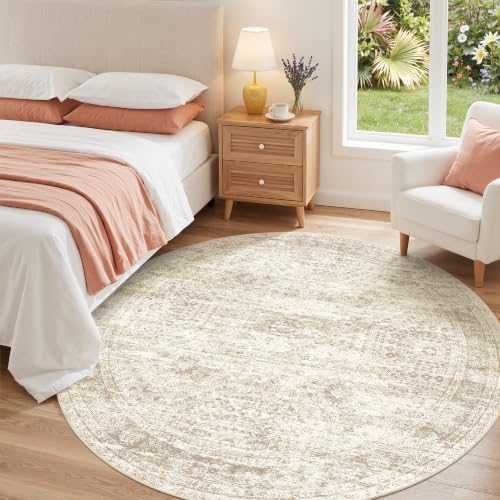 Round Rug 6ft,Circle Rug for Dining Room Table,Beige