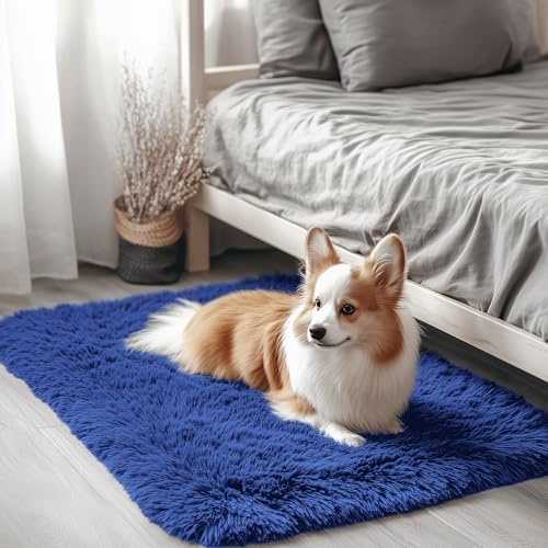 OLANLY 2x2 Machine Washable Small Rug, Soft Fluffy Shaggy Throw Rug for Bedroom, Entryway, Indoor Floor Carpet for Kids, Nursery, Home Decor, Navy Blue