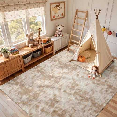 5x7 Tie-dye Light Tan Area Rug Non-Slip Washable for Living Room Bedroom