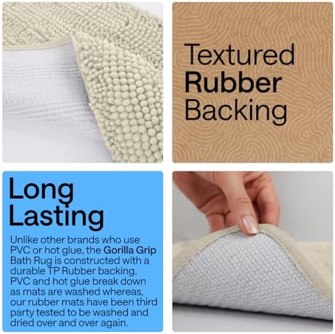 GORILLA GRIP Bath Rug Mat for Bathroom, Thick Chenille, 24x17 Dusty Cloud