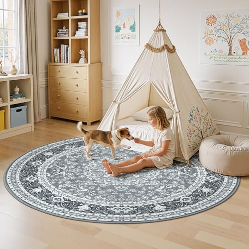 Lessymo 4FT Washable Round Area Rugs for Living Room, Non Slip Circle Rugs