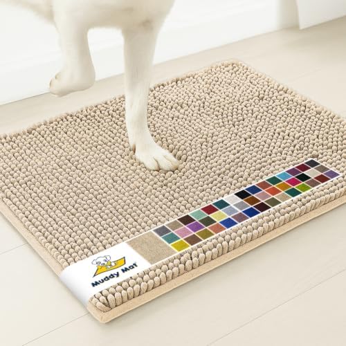 Muddy Mat® | Super Water Absorbent Door Mat Indoor, Microfiber Quick Dry Chenille Entryway Rug, Slip Resistant Front Door Mat, Indoor Mats for Entryway, Machine Washable Pet Rug, Beige 3ft x 3ft