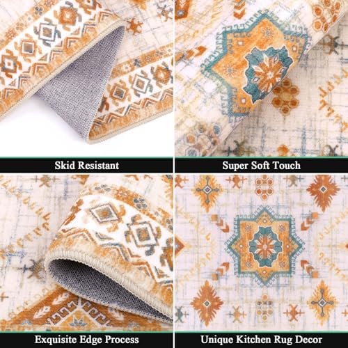 HEBE Boho Kitchen Rugs Set of 3, Non Slip Washable Kitchen Mats for Floor