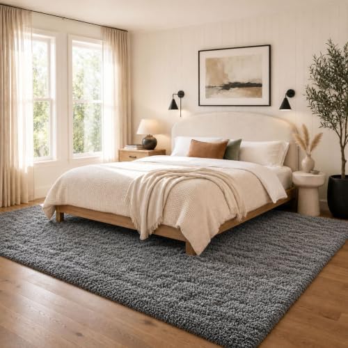 Ophanie 8x10 Area Rugs for Living Room,Upgrade Non-Slip Fluffy Soft Large Shag Bedroom Carpet, Grey Big Indoor Thick Rug,Gray Carpets for Boy and Girls Room Decor with Over 99 pcs Pile fibers
