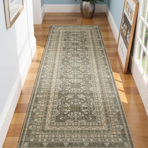Ksrau 3x8 Runner Rug Kitchen Washable: Non-Slip Rugs for Floor Taupe Ivory