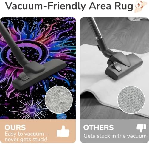 Vacuum-Friendly, 8x10 Washable Area Rug, Black Purple Blue