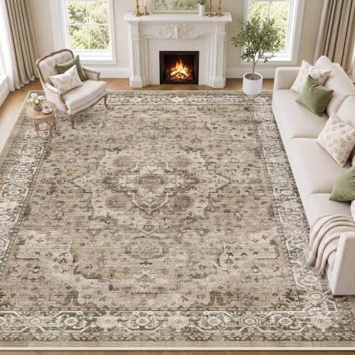 SameBed 9x12 Area Rug Living Room, Vintage Washable Carpet Brown