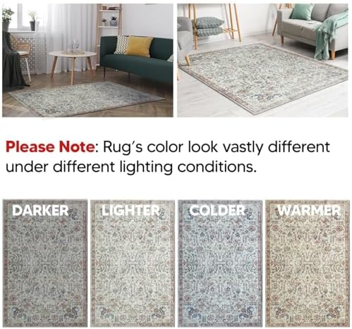 Keen Home Design Vintage Washable Area Rug, Non-Slip Low Pile, 5x7